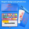 ARTISTRO Watercolor Paint Set in Portable Box, Includes Metallic and Fluorescent Paints, 2 x Brushes, Watercolour Paper, Acrylic Markers, Travel kit for Artist and Beginners(50 Colors)
