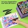 Alcohol Dual Tip Markers Set of 60 with No Bleed Ink, Bonus Case and Vibrant Fade-Resistant Colors, Art Supplies for Sketching, Manga, Drawing, Adult Coloring Books, Card Making (Fine & Chisel)(80 Markers)