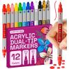 ARTISTRO 12 Acrylic Paint Markers for Rock, Fabric, Wood, Glass, Craft, Decoration – Dual-Tip Paint Pens – Stocking Stuffers, Christmas Gift Idea for Teens, Grandkids, Kids – Art Supplies(12)