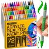 ARTISTRO 12 Acrylic Paint Pens – Dual Tip Brush + Fine Ideal for Calligraphy – Acrylic Paint Markers for Fabric, Rock, Glass, Wood, DIY – Art Supplies, Stocking Stuffers, Christmas Gift Idea(72)