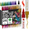 ARTISTRO 12 Acrylic Paint Pens – Dual Tip Brush + Fine Ideal for Calligraphy – Acrylic Paint Markers for Fabric, Rock, Glass, Wood, DIY – Art Supplies, Stocking Stuffers, Christmas Gift Idea(24)