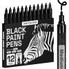 ARTISTRO 12 Black Acrylic Paint Markers – Medium Point Paint Pens for Rock, Wood, Glass, Ceramic, Black Paper, Scrapbooking Crafts, Card Making, DIY Photo Album, Ceramic(Medium Tip Black)