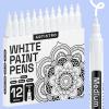 ARTISTRO 12 Black Acrylic Paint Markers – Medium Point Paint Pens for Rock, Wood, Glass, Ceramic, Black Paper, Scrapbooking Crafts, Card Making, DIY Photo Album, Ceramic(Medium Tip White)