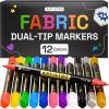 ARTISTRO 12 Dual-Tip Fabric Markers – Fabric Decorating Kit – Permanent for Clothes – Acrylic Paint Pens for Sneakers, Bags, Shoes, Textile, Canvas, Sewing, Craft, DIY – Brush and Fine Tip(12 Multicolor)