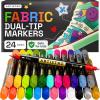 ARTISTRO 12 Dual-Tip Fabric Markers – Fabric Decorating Kit – Permanent for Clothes – Acrylic Paint Pens for Sneakers, Bags, Shoes, Textile, Canvas, Sewing, Craft, DIY – Brush and Fine Tip(24 Multicolor)