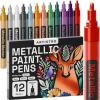 ARTISTRO 12 Metallic Paint Pens for Glass, Rock Painting, Ceramic, Wood, Fabric, Pebbles, Scrapbook Journals, Photo Albums, Card Stocks – Acrylic Paint Markers Extra-Fine Tip 0.7mm(Metallic)