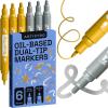 ARTISTRO 12 Oil-based Gold & Silver Paint Pens- 0.7mm Extra-Fine Markers for Tire, Wood, Rock, Fabric, Glass, Ceramic, Metal, Plastic, and More – Quick Dry, Waterproof(Gold&Silver)