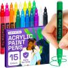 ARTISTRO 15 Acrylic Paint Pens, Art Set Acrylic Paint Markers, Fabric Markers for Textile, Canvas, Rock, Glass, Wood, Paper, Pumpkin, DIY for Kids and Adults(Multicolor)