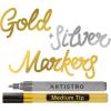 ARTISTRO 2 Gold Acrylic Paint Markers – 0.7mm Extra Fine-Tip Metallic Paint Pens – Perfect for Crafting, Art Projects, & More(Gold & Silver)