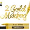 ARTISTRO 2 Gold Acrylic Paint Markers – 0.7mm Extra Fine-Tip Metallic Paint Pens – Perfect for Crafting, Art Projects, & More(Gold)