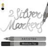 ARTISTRO 2 Gold Acrylic Paint Markers – 0.7mm Extra Fine-Tip Metallic Paint Pens – Perfect for Crafting, Art Projects, & More(Silver)