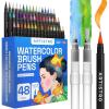 ARTISTRO 24 Watercolor Markers with Flexible Paint Brush Pens for Pros & Beginners – Consistent, Smooth, Bright, Washable, Non-Toxic, Ideal for Coloring, Calligraphy, & Manga(48 Brush Tip)