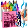 ARTISTRO 48 Acrylic Paint Pens – Dual Tip Brush + Fine Ideal for Calligraphy – Acrylic Paint Markers for Fabric, Rock, Glass, Wood, DIY – Art Supplies, Stocking Stuffers, Christmas Gift Idea