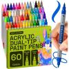 ARTISTRO 60 Acrylic Paint Pens – Dual Tip Brush + Fine Ideal for Calligraphy – Acrylic Paint Markers for Fabric, Rock, Glass, Wood, DIY – Art Supplies, Stocking Stuffers, Christmas Gift Idea
