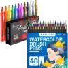 ARTISTRO Watercolor Brush Pens, 48 Colors Set + 2 Water Brush Pens with 12 Set Acrylic Paint Pens Medium Tip