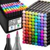 Alcohol Dual Tip Markers Set of 60 with No Bleed Ink, Bonus Case and Vibrant Fade-Resistant Colors, Art Supplies for Sketching, Manga, Drawing, Adult Coloring Books, Card Making (Fine & Chisel)(80 Markers)