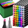 Alcohol Dual Tip Markers Set of 60 with No Bleed Ink, Bonus Case and Vibrant Fade-Resistant Colors, Art Supplies for Sketching, Manga, Drawing, Adult Coloring Books, Card Making (Fine & Chisel)(60 Markers)