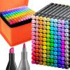 Alcohol Dual Tip Markers Set of 60 with No Bleed Ink, Bonus Case and Vibrant Fade-Resistant Colors, Art Supplies for Sketching, Manga, Drawing, Adult Coloring Books, Card Making (Fine & Chisel)(120 Markers)
