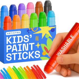 ARTISTRO 100% Washable Tempera Paint Sticks for Kids – 12 Non-toxic Paint Markers for Kids – Color Sticks with Twist Design(12 Markers)