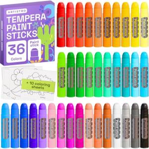 ARTISTRO 100% Washable Tempera Paint Sticks for Kids – 12 Non-toxic Paint Markers for Kids – Color Sticks with Twist Design(36 Markers)