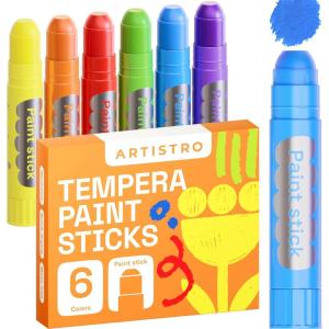 ARTISTRO 100% Washable Tempera Paint Sticks for Kids – 12 Non-toxic Paint Markers for Kids – Color Sticks with Twist Design(6 Markers)