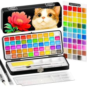 ARTISTRO 50 Colors Watercolor Paint Set – Portable Paint Set with Palette and Brush Pens – Travel Water Color Kit for Adults, Professionals, Kids – Art and Painting Supplies – Christmas Gift Idea(50 Watercolor Paint Set)