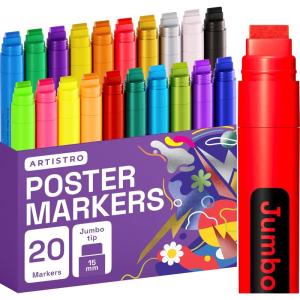 ARTISTRO 8 Metallic Poster Markers – Jumbo Markers Set with 15mm Wide Jumbo Tip for Murals, Posters, Tagging, Rock, Wood, Plastic, Leather, Metal, Fabric, Ceramic(20 Jumbo)