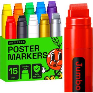 ARTISTRO Poster Markers Jumbo Set Acrylic Markers with 15mm Wide Jumbo Tip for Murals, Tagging, Posters – Large for Rock, Wood, Plastic, Leather, Metal, Fabric, Ceramic(10 Jumbo)