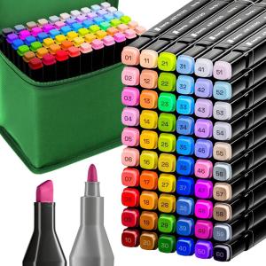 Alcohol Dual Tip Markers Set of 60 with No Bleed Ink, Bonus Case and Vibrant Fade-Resistant Colors, Art Supplies for Sketching, Manga, Drawing, Adult Coloring Books, Card Making (Fine & Chisel)(60 Markers)