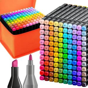 Alcohol Dual Tip Markers Set of 60 with No Bleed Ink, Bonus Case and Vibrant Fade-Resistant Colors, Art Supplies for Sketching, Manga, Drawing, Adult Coloring Books, Card Making (Fine & Chisel)(120 Markers)