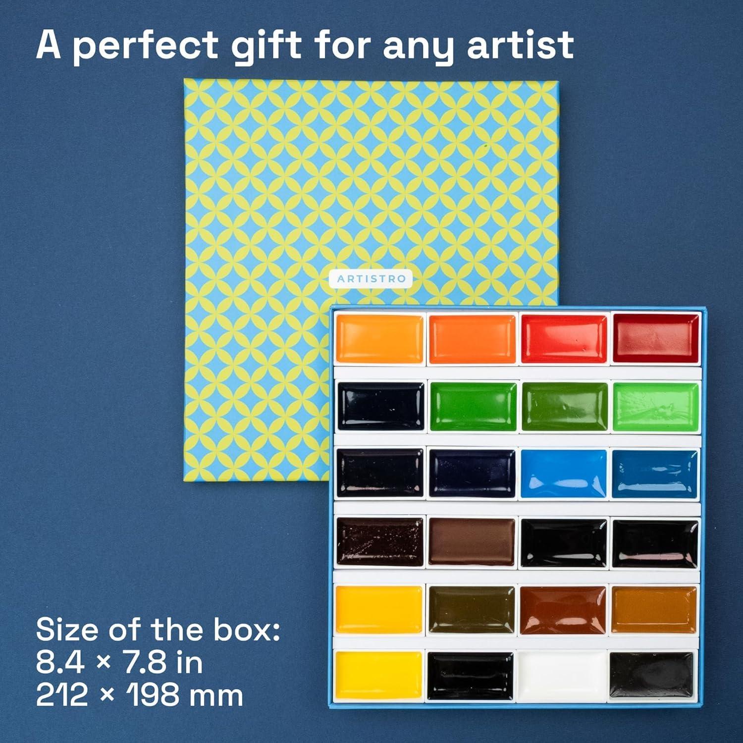 imageARTISTRO Professional Watercolor Paint Set for Adults  24 PigmentRich Colors XL Pans ASTMI Lightfastness High Tinting Strength Watercolor Set for Professionals made by Professionals24 Colors