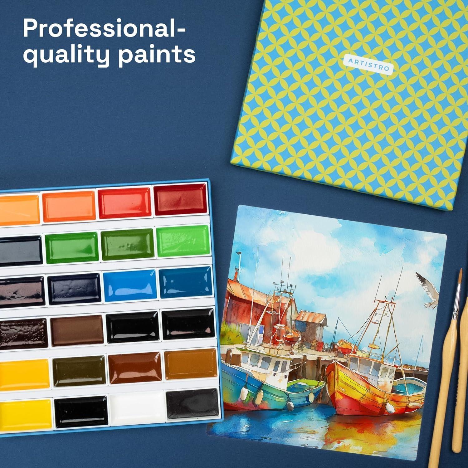 imageARTISTRO Professional Watercolor Paint Set for Adults  24 PigmentRich Colors XL Pans ASTMI Lightfastness High Tinting Strength Watercolor Set for Professionals made by Professionals24 Colors