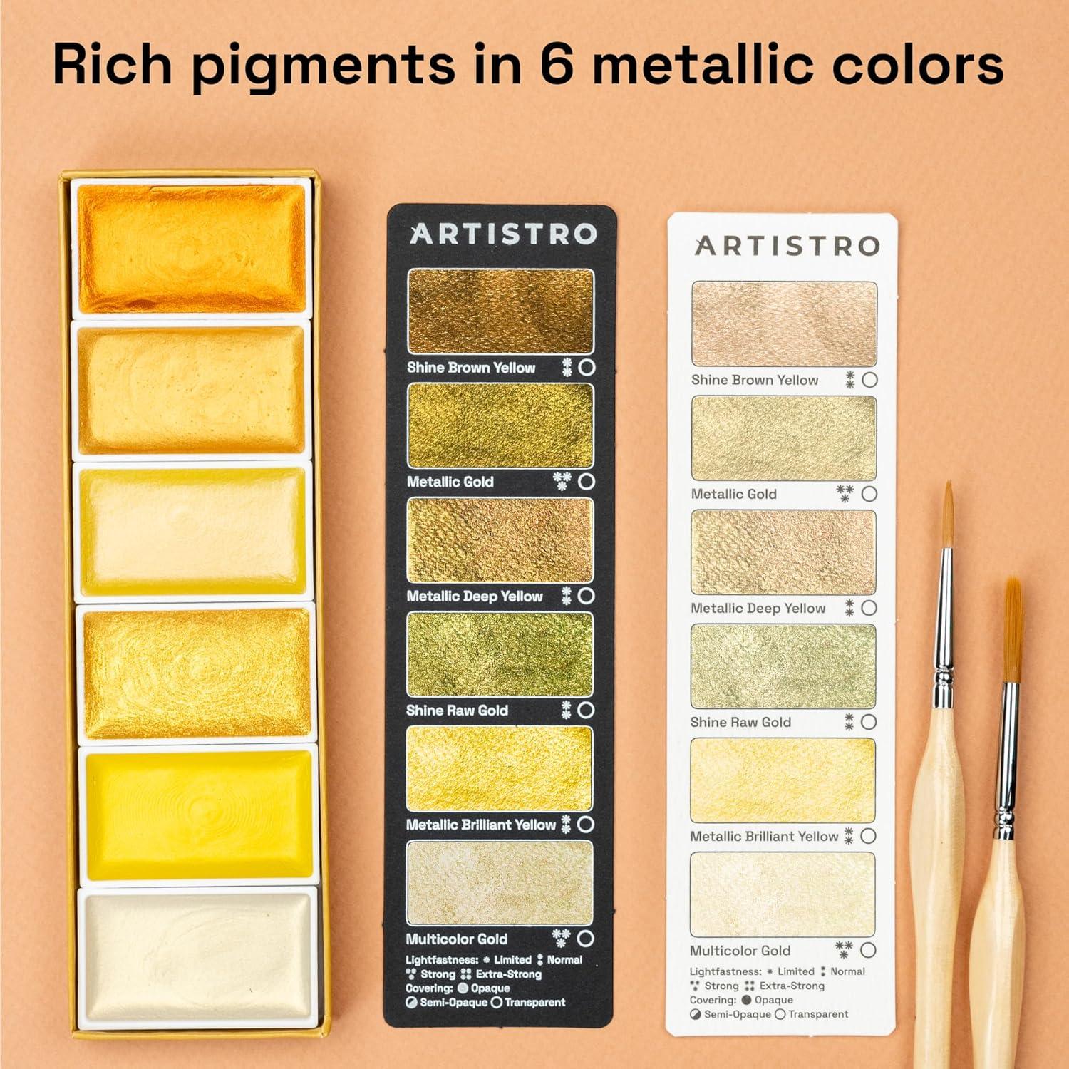 imageARTISTRO Professional Watercolor Paint Set for Adults  24 PigmentRich Colors XL Pans ASTMI Lightfastness High Tinting Strength Watercolor Set for Professionals made by Professionals6 Gold Colors