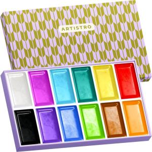 ARTISTRO Professional Watercolor Paint Set for Adults – 24 Pigment-Rich Colors, XL Pans, ASTM-I Lightfastness, High Tinting Strength Watercolor Set for Professionals made by Professionals(12 Colors)