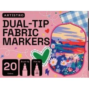 imageARTISTRO 20 DualTip Fabric Markers  Fabric Decorating Kit  Permanent for Clothes  No Bleed Pens for TShirts Bags Textile Canvas and More Brush Tip and Fine Tip