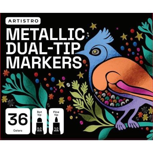 imageARTISTRO 36 Metallic DualTip Acrylic Paint Markers for Rock Canvas Glass Wood ampamp More Fine  Dot Tips