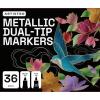 ARTISTRO 36 Metallic Dual-Tip Acrylic Paint Markers for Rock, Canvas, Glass, Wood, & More Fine + Brush Tips