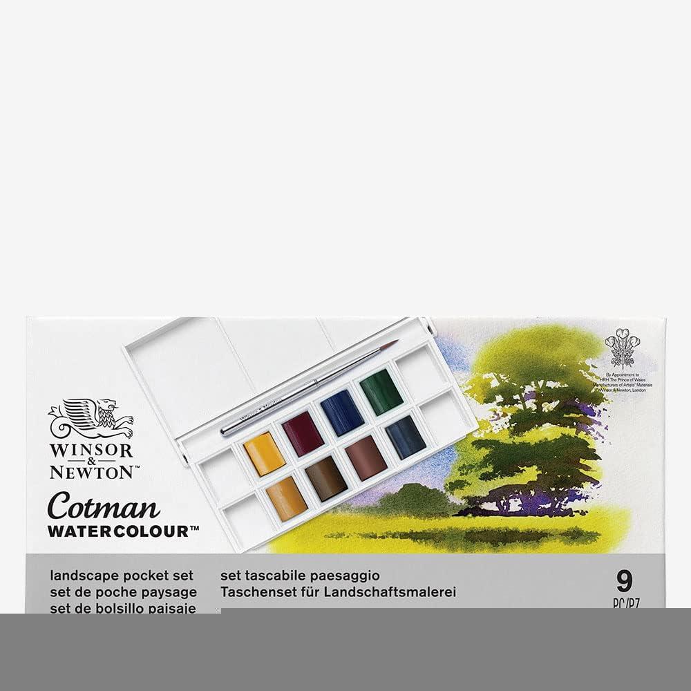 imageWinsor ampamp Newton Cotman Watercolor Paint Set 8 Half Pan Floral Colors w Brush8 Half Pan Landscape Colors