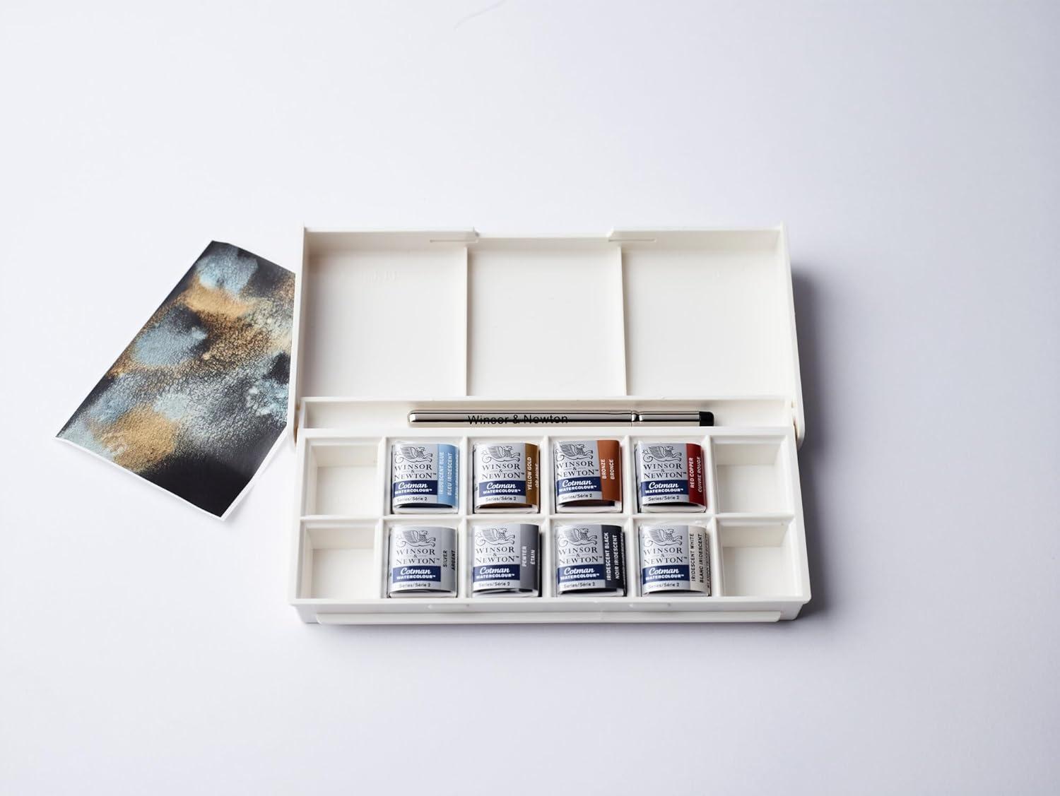 imageWinsor ampamp Newton Cotman Watercolor Paint Set 8 Half Pan Floral Colors w Brush8 Half Pan Metallic Colors