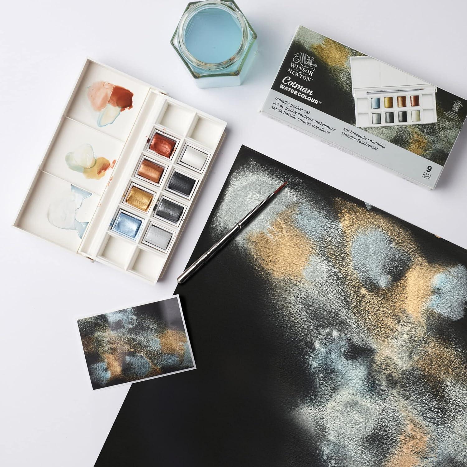 imageWinsor ampamp Newton Cotman Watercolor Paint Set 8 Half Pan Floral Colors w Brush8 Half Pan Metallic Colors