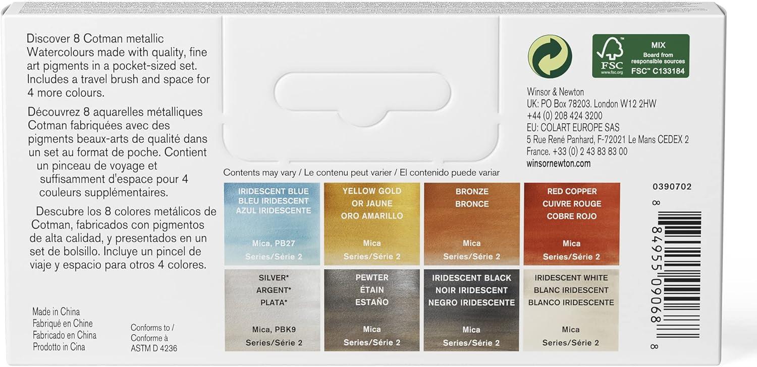 imageWinsor ampamp Newton Cotman Watercolor Paint Set 8 Half Pan Floral Colors w Brush8 Half Pan Metallic Colors