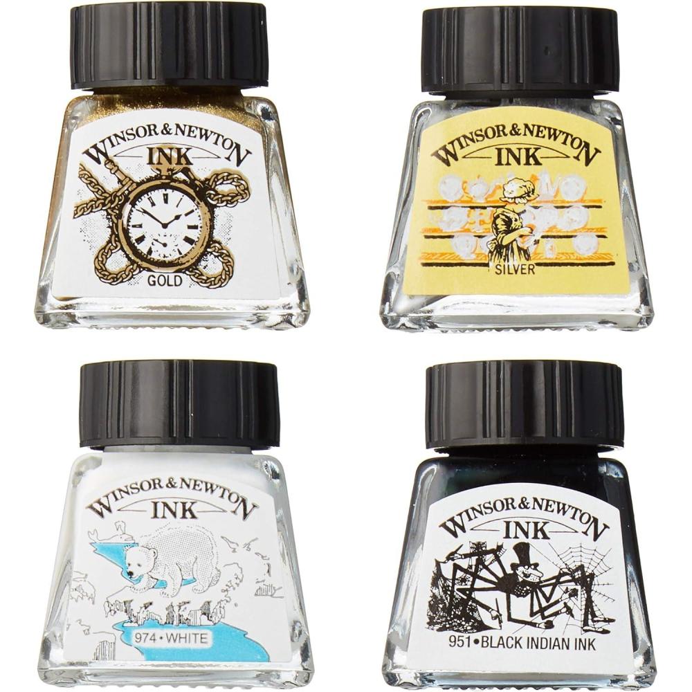 imageWinsor ampamp Newton Collection Drawing Ink Set Set of 4 Rich TonesMetallic Tones