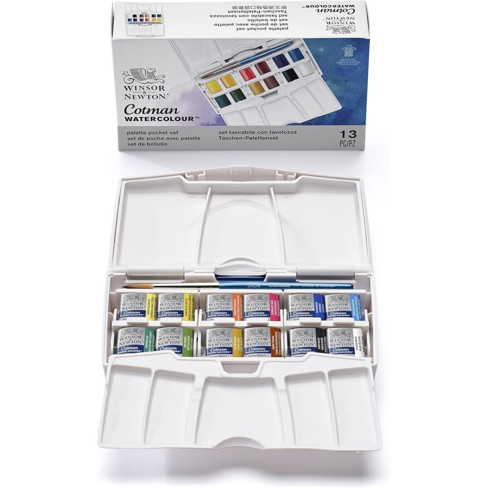imageWinsor ampamp Newton Cotman Watercolor Paint Set 8 Half Pan Floral Colors w Brush12 Half Pan Palette Pocket Set
