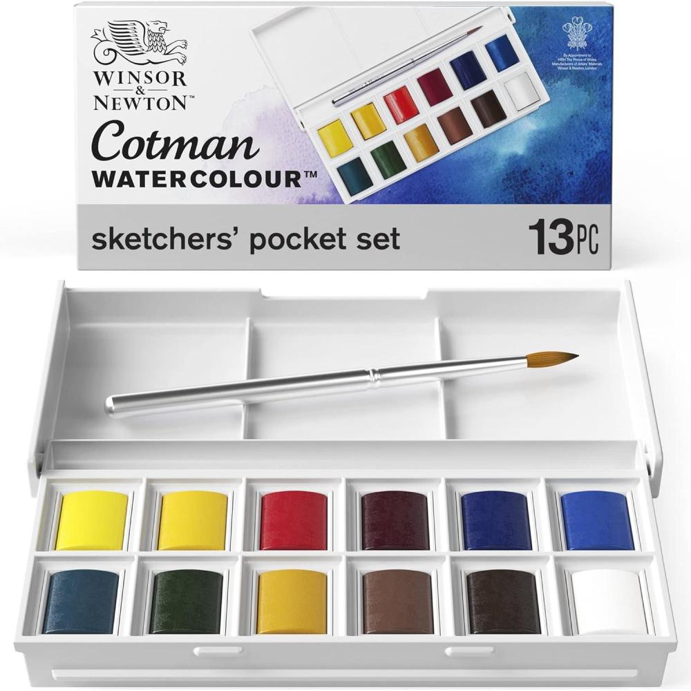 imageWinsor ampamp Newton Cotman Watercolor Paint Set 8 Half Pan Floral Colors w Brush12 Half Pan Sketchers Pocket Set