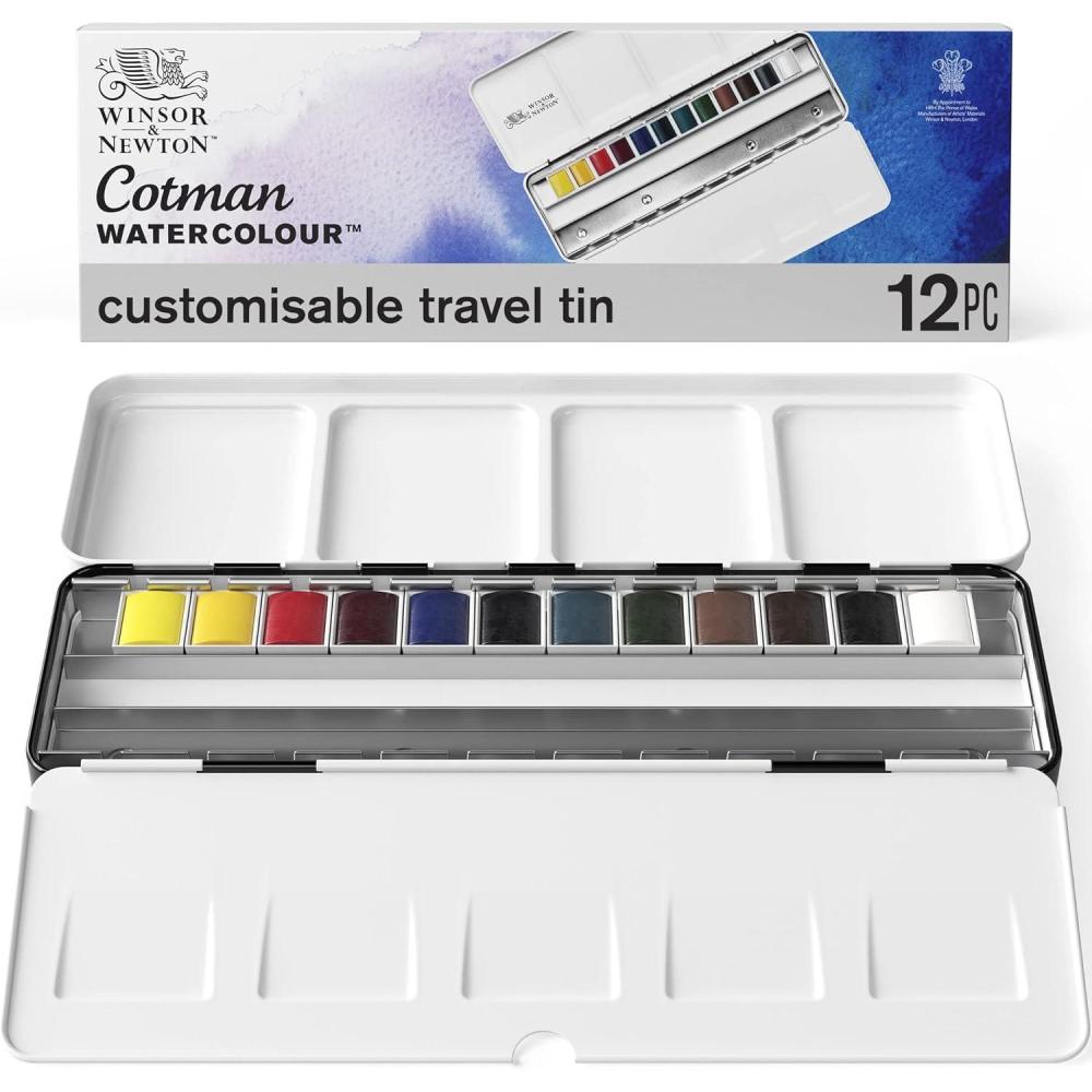 imageWinsor ampamp Newton Cotman Watercolor Paint Set 8 Half Pan Floral Colors w Brush12 Half Pan Travel Tin