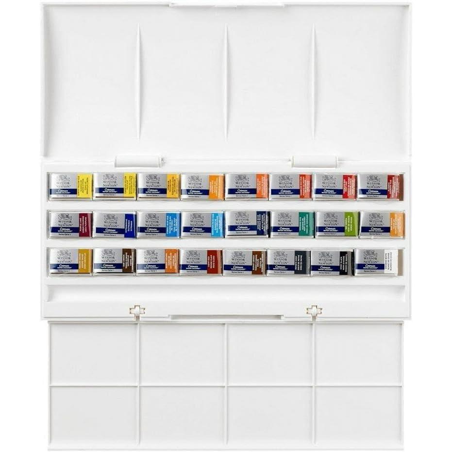 imageWinsor ampamp Newton Cotman Watercolor Paint Set 8 Half Pan Floral Colors w Brush12 Tube Palette Set 8ml