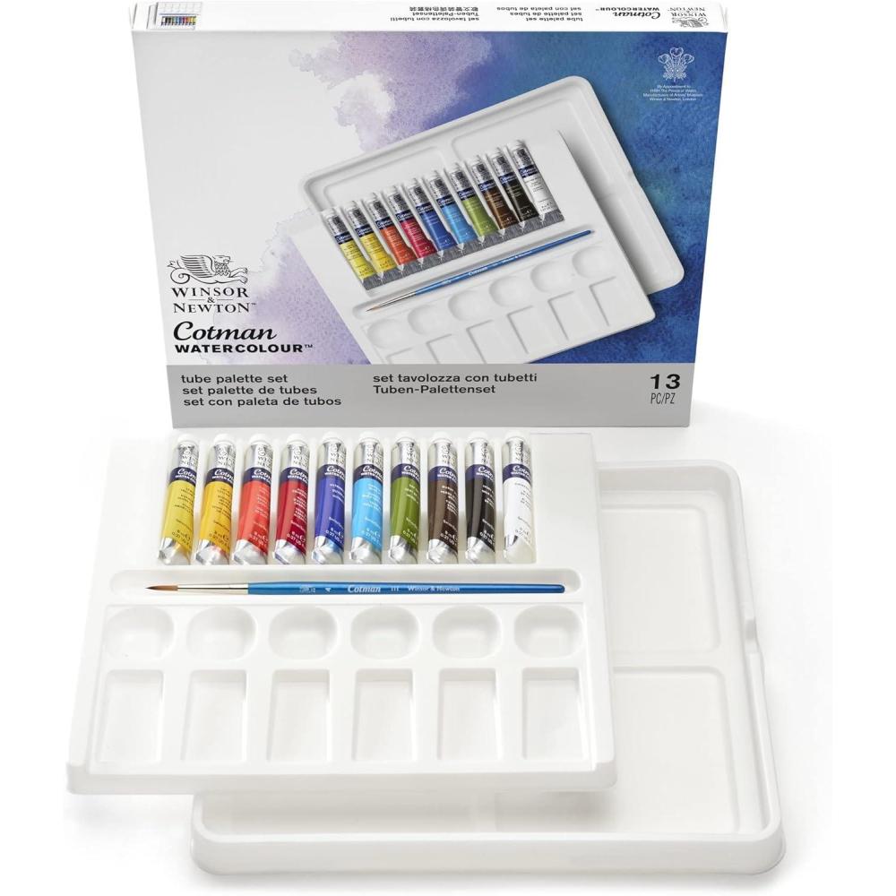 imageWinsor ampamp Newton Cotman Watercolor Paint Set 8 Half Pan Floral Colors w Brush13 Piece Palette Set 8ml
