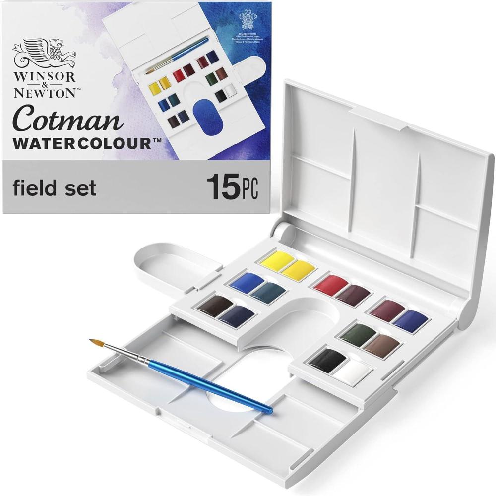 imageWinsor ampamp Newton Cotman Watercolor Paint Set 8 Half Pan Floral Colors w Brush14 Half Pan Field Set