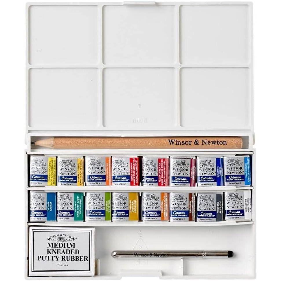 imageWinsor ampamp Newton Cotman Watercolor Paint Set 8 Half Pan Floral Colors w Brush16 Half Pan Complete Pocket Set