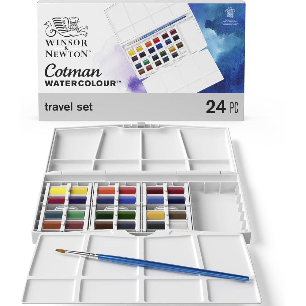 imageWinsor ampamp Newton Cotman Watercolor Paint Set 8 Half Pan Floral Colors w Brush24 Half Pan Studio Set